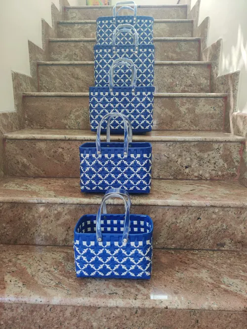 Blue Double Weave Design Chettinad Open Baskets 